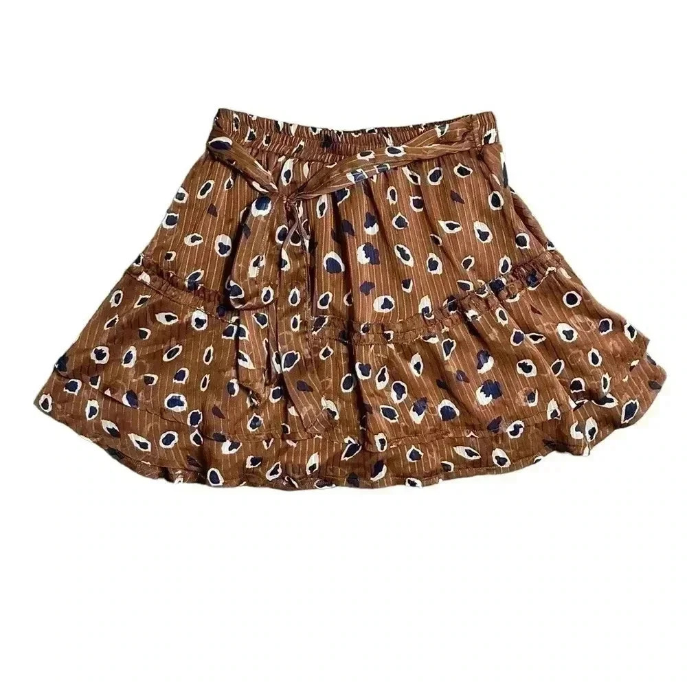 Princess Polly Worton Mini Skirt Women's 6 Side Tie Tiered Ruffle Pull On A Line